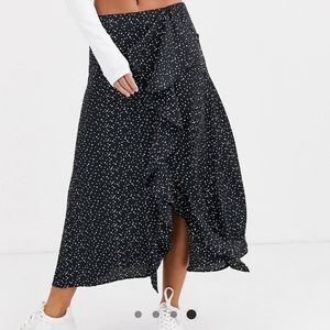 Ruffle satin midi slip skirt